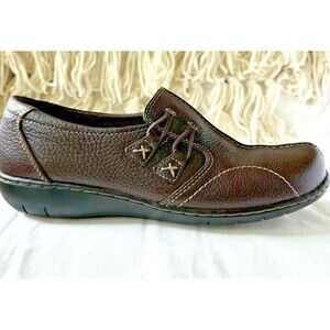 Clarks Loafer Slip On Women 10 Brown Leather Preppy Work Flat Comfort Walking